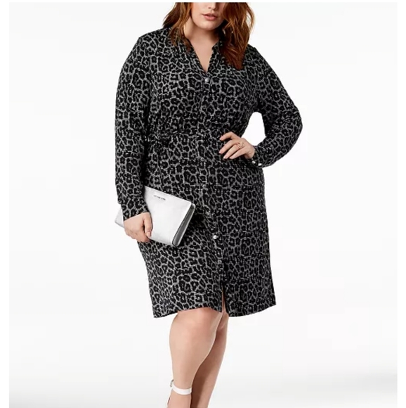 Michael Kors Plus Size Leopard Button Down Dress - Picture 7 of 10